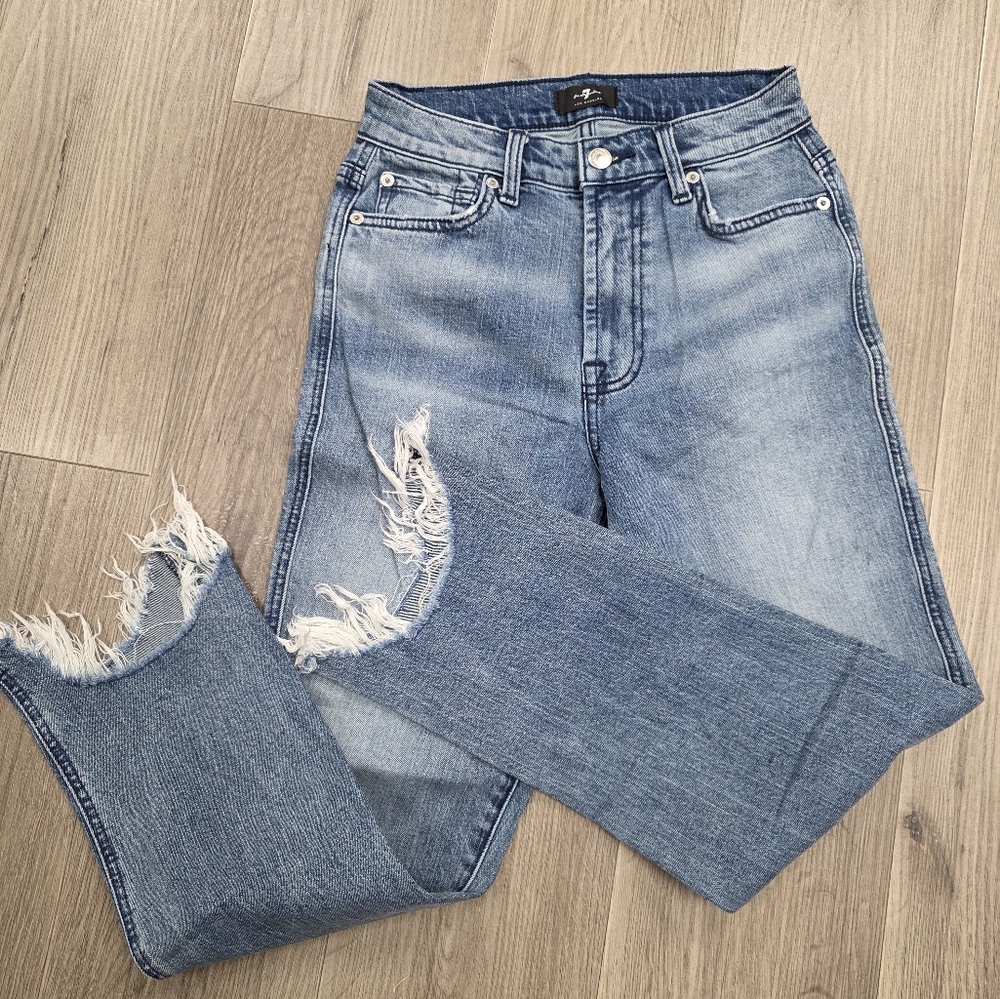 7 For All Man Kind Distressed Jeans‎ Size 25 High Waisted Cropped Straight